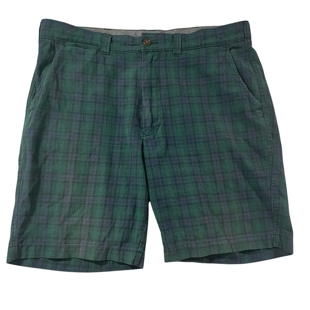 Cremieux Madison Shorts Men's 34 100% Cotton Black Watch Tartan Plaid 8 Inseam